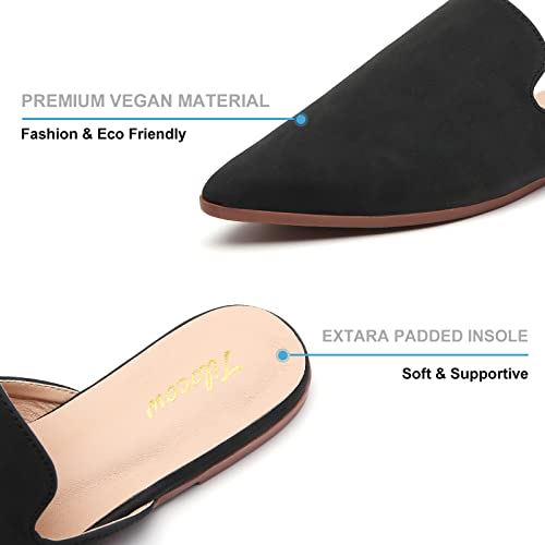 Tilocow Mules for Women Flats Pointed Toe Slip On Backless Loafers Flat Mule Business Casual Shoes Slides Black - Image 4