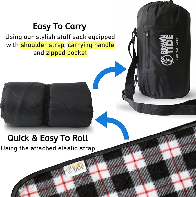 BRAWNTIDE Large Outdoor Waterproof Blanket - Extra Thick Fleece, Warm, Windproof, Sandproof, Quilted, 82" x 55", Ideal for Beaches, Picnics, Camping, Stadiums, Dogs, Car - Image 4