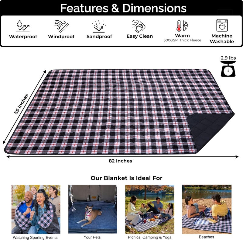 BRAWNTIDE Large Outdoor Waterproof Blanket - Extra Thick Fleece, Warm, Windproof, Sandproof, Quilted, 82" x 55", Ideal for Beaches, Picnics, Camping, Stadiums, Dogs, Car - Image 2