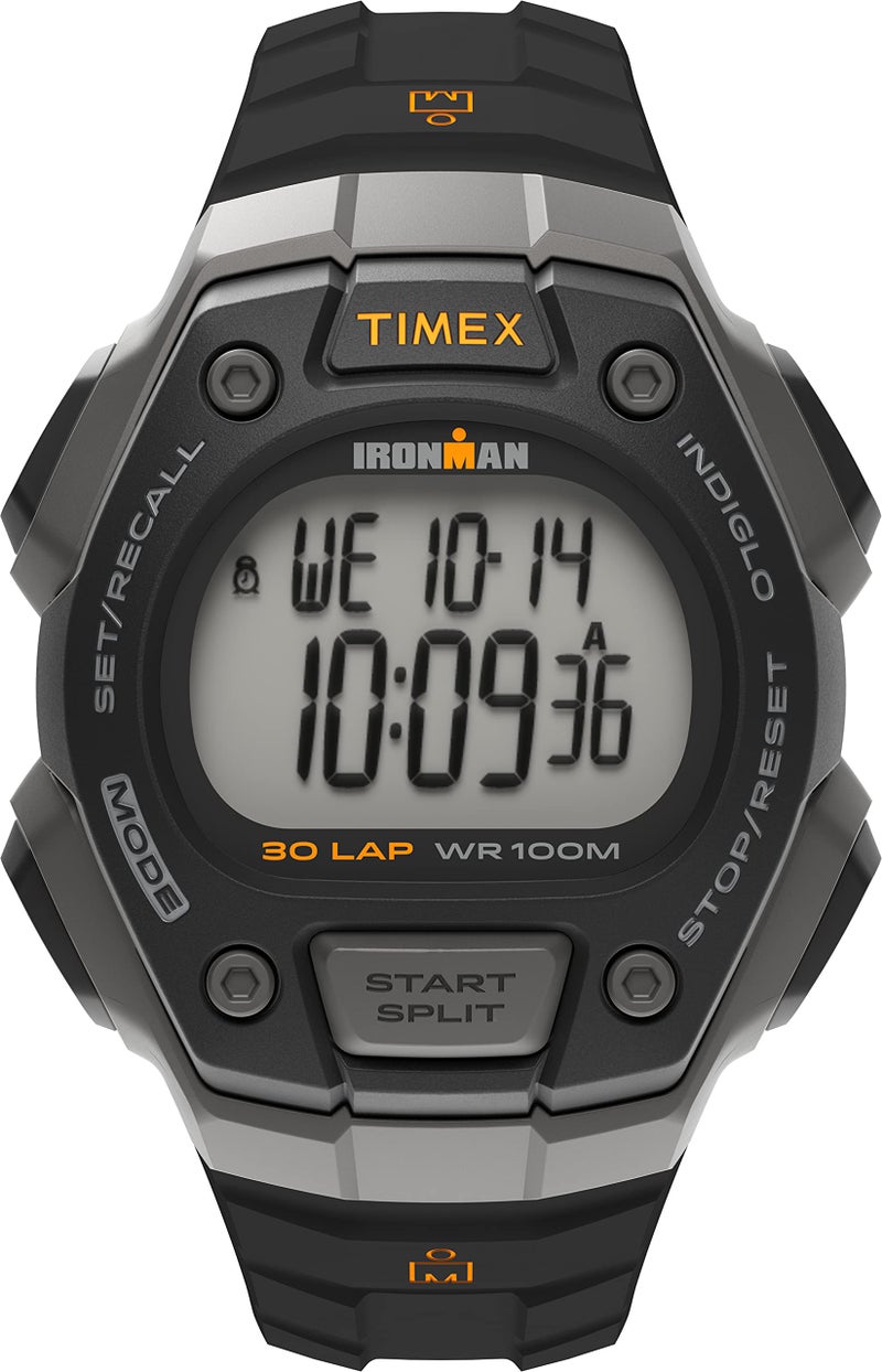 Timex Men's Ironman Triathlon Classic 30 38mm Watch – Gray & Black Case Orange Accents with Black Resin Strap - Image 1