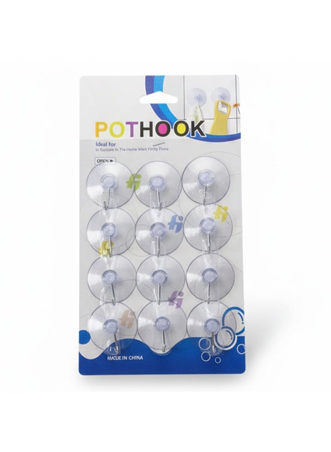 أكواب شفط سيليكون شفافة مع خطافات معدنية، خطافات تعليق شفافة بقطر 1.75 بوصة، خطافات شفط بلاستيكية قوية التثبيت للاستخدام في المطبخ والحمام والمنزل، مجموعة من 12 قطعة - Image 2