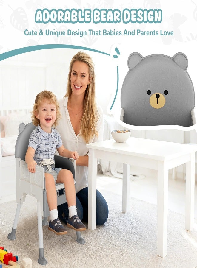 Zenvory Baby High Chair 3 in 1 High Chairs for Babies and Toddlers Bear Toddler Chair Adjustable Height Highchair with Bib and Storage Bag for Baby Convenient Comfortable Feeding（Grey） - Image 3