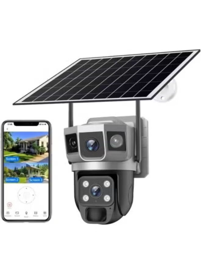 6MP Triple-Lens Solar Powered WiFi PTZ Security Camera with 360° Pan, AI Motion Tracking, Night Vision, Two-Way Audio, Weatherproof Design & Solar Panel for Continuous Outdoor Surveillance - Image 2