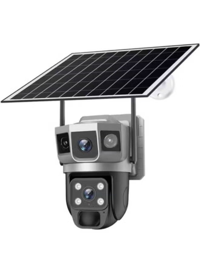 6MP Triple-Lens Solar Powered WiFi PTZ Security Camera with 360° Pan, AI Motion Tracking, Night Vision, Two-Way Audio, Weatherproof Design & Solar Panel for Continuous Outdoor Surveillance - Image 1