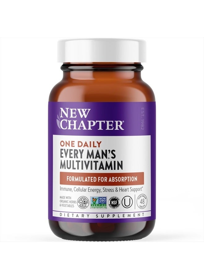 New Chapter Men's Multivitamin for Immune, Stress, Heart + Energy Support with Fermented Nutrients - Every Man's One Daily, Made with Organic Vegetables & Herbs, Non-GMO, Gluten Free - 48 ct - Image 1