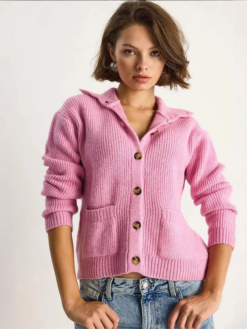 Bianco Lucci LUCCI Textured Knitwear Long Sleeve Cardigan