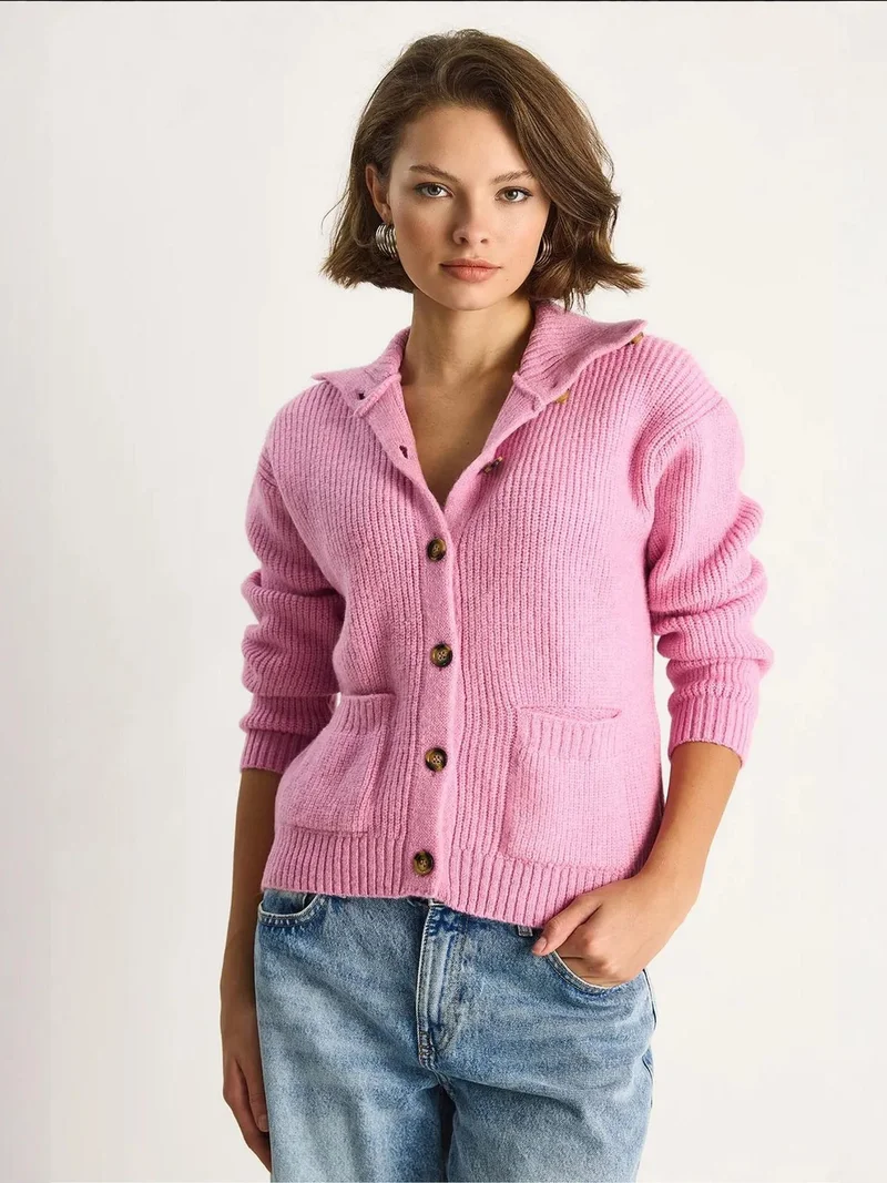 Bianco Lucci LUCCI Textured Knitwear Long Sleeve Cardigan