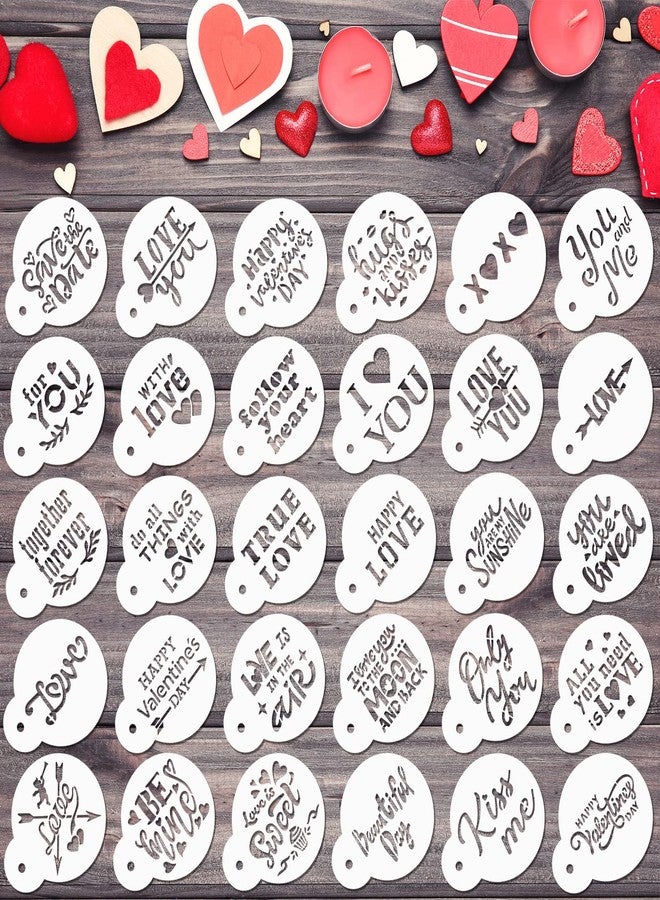 Jecery 30 Pcs Valentine's Day Cake Stencil Templates Decoration Valentine Plastic Cookie Decorating Stencils Reusable Coffee Stencils Baking Painting Mold Tools for Valentine's Day Baking DIY Decor Mold - Image 1
