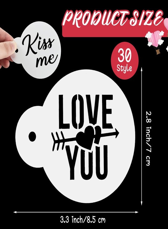 Jecery 30 Pcs Valentine's Day Cake Stencil Templates Decoration Valentine Plastic Cookie Decorating Stencils Reusable Coffee Stencils Baking Painting Mold Tools for Valentine's Day Baking DIY Decor Mold - Image 2
