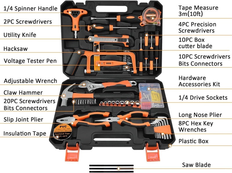 UREVO 80 Pieces Hand Tool Kit for Home & Office Use with Carrying Tool Box - Image 3