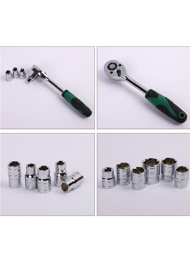 Manful 24Pcs Socket Wrench Set with Ratchet Handle – Steel Socket Tool Kit with Extension Bars, Universal Joint & Metal Storage Case - Image 3