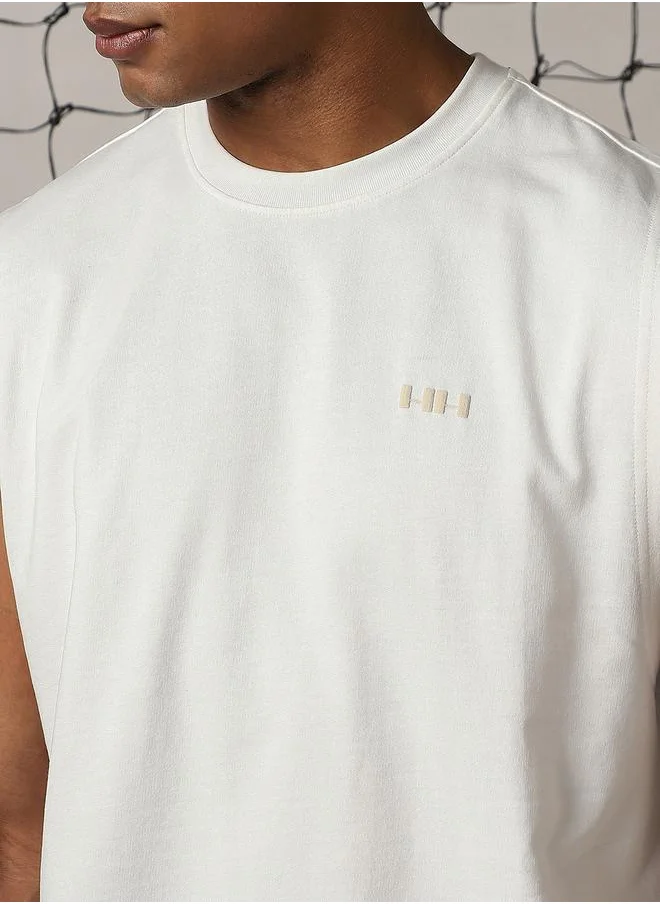 Hubberholme Men's White 100% Cotton Solid Pattern Oversized T-Shirt