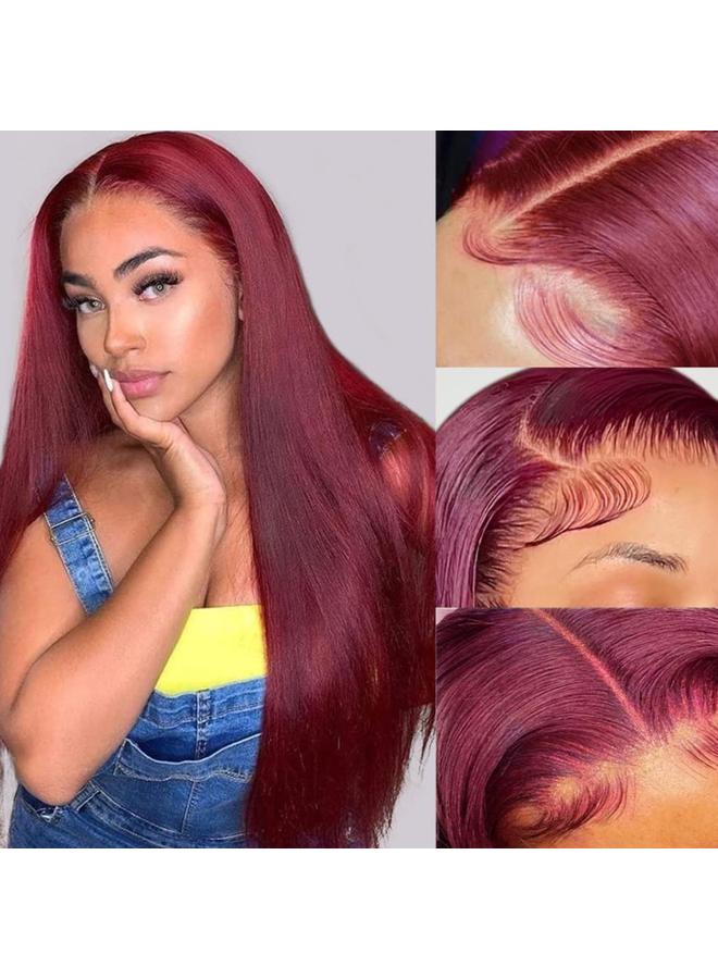 Bluejw Real Hair Wig European And American Wig Women's Long Straight Hair Wine Red Real Hair Lace Wig Human Hair Wigs - Image 2