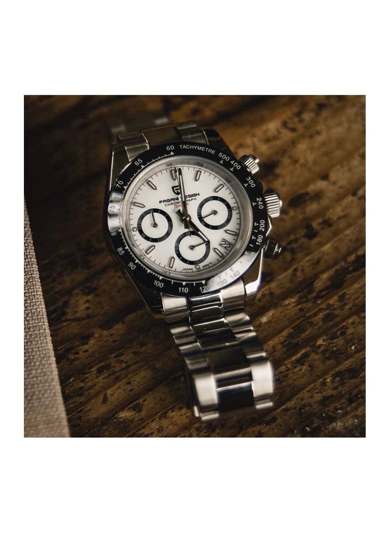 Pagani Design Men's Ceramic Bezel Stainless Steel Bracelet Chronograph Waterproof 100m Sapphire Glass Automatic Watch for Men