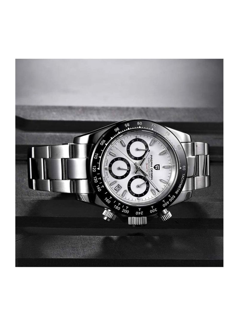 Pagani Design Men's Ceramic Bezel Stainless Steel Bracelet Chronograph Waterproof 100m Sapphire Glass Automatic Watch for Men