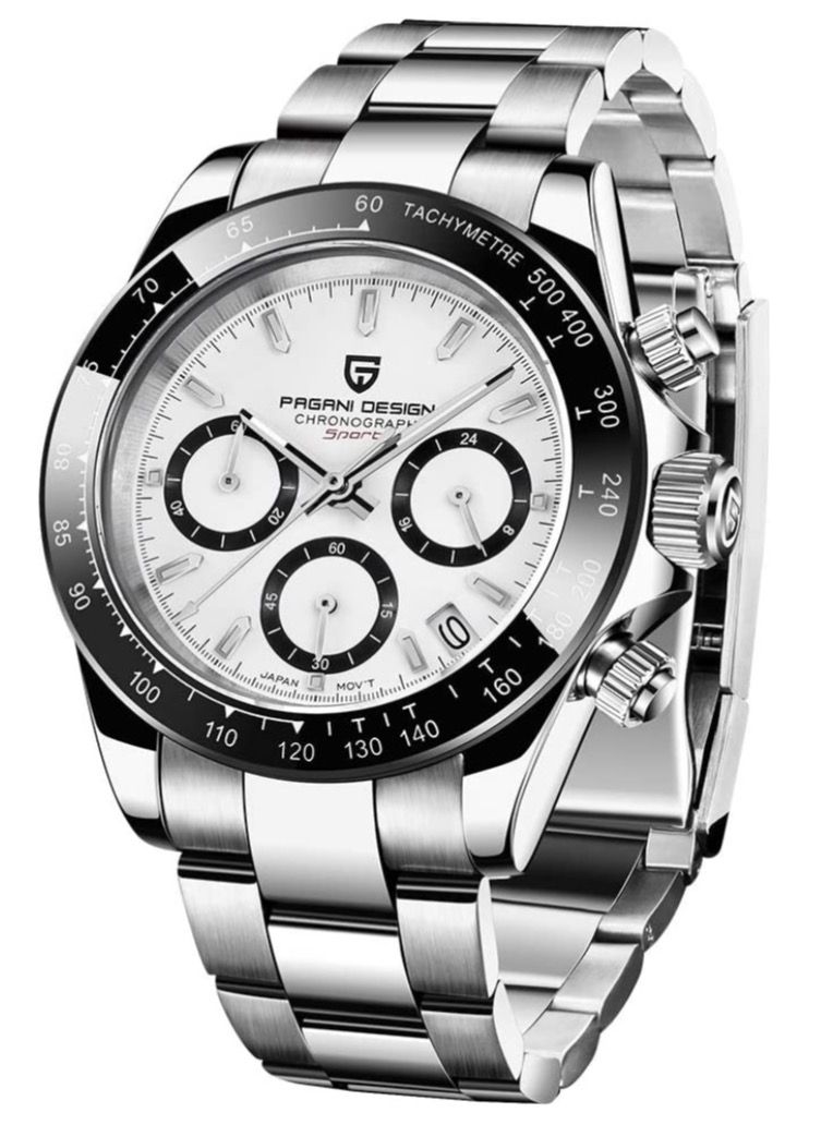 Pagani Design Men's Ceramic Bezel Stainless Steel Bracelet Chronograph Waterproof 100m Sapphire Glass Automatic Watch for Men