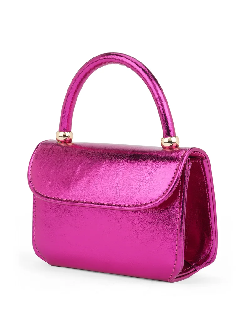 globus Globus Women Pink Shiny Single Handle Small Party Sling Bag With Detachable Chain Strap