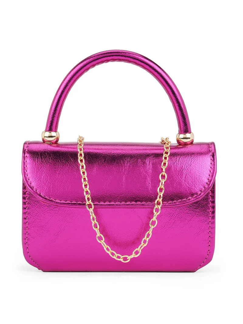 Globus Women Pink Shiny Single Handle Small Party Sling Bag With Detachable Chain Strap