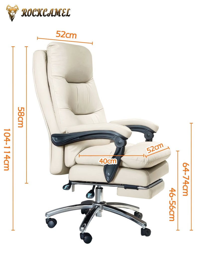 ROCKCAMEL Ergonomic Executive Office Chair/Boss Chair, High-Back PU Leather Desk Chair with Retractable Footrest, Steel Caster Base, Reclining Computer Gaming Chair for Boss, Manager, Home Office, and Lounge, White - Image 4