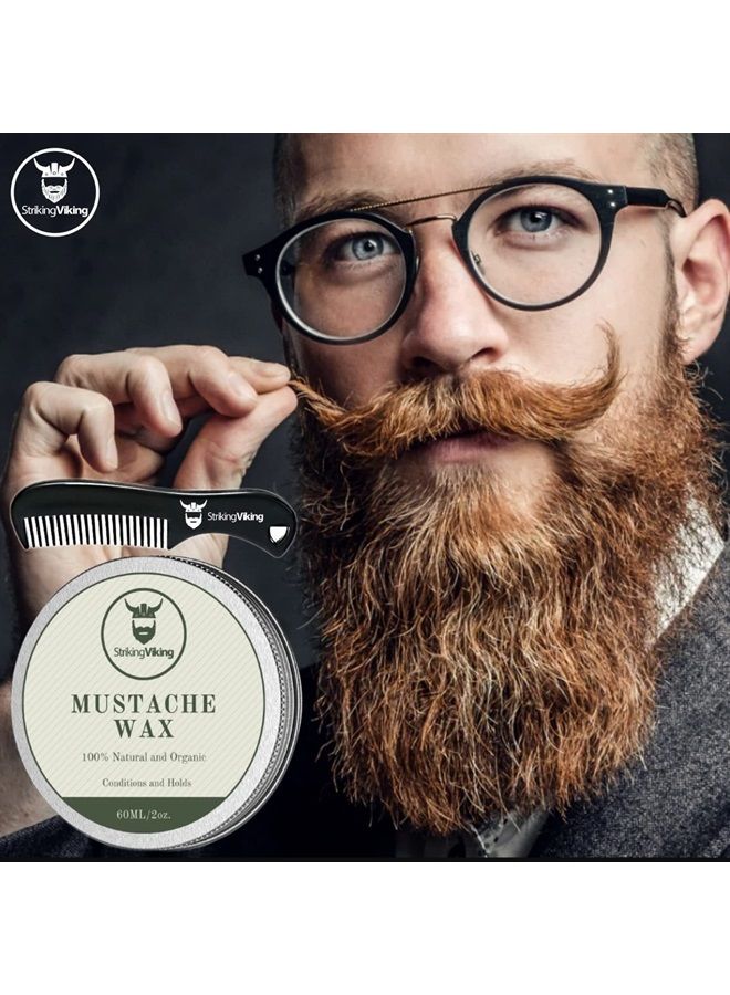 Striking Viking Mustache Wax and Comb Kit - Beard and Moustache Wax for Men with Strong Hold Natural Beeswax - Helps Tame, Style, and Condition Facial Hair, Vanilla - Image 2
