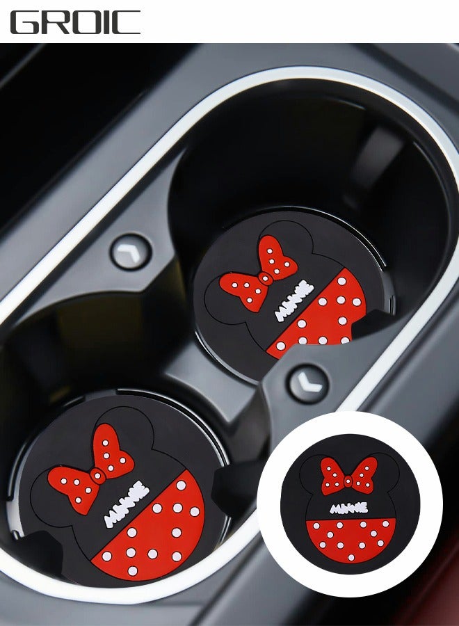 GROIC 2pcs Car Cup Pad Car Cupholder Coaster Absorbent,Cute Kawaii Cartoon Minnie Design PVC Automotive Cup Holder,Automotive Interior - Image 1
