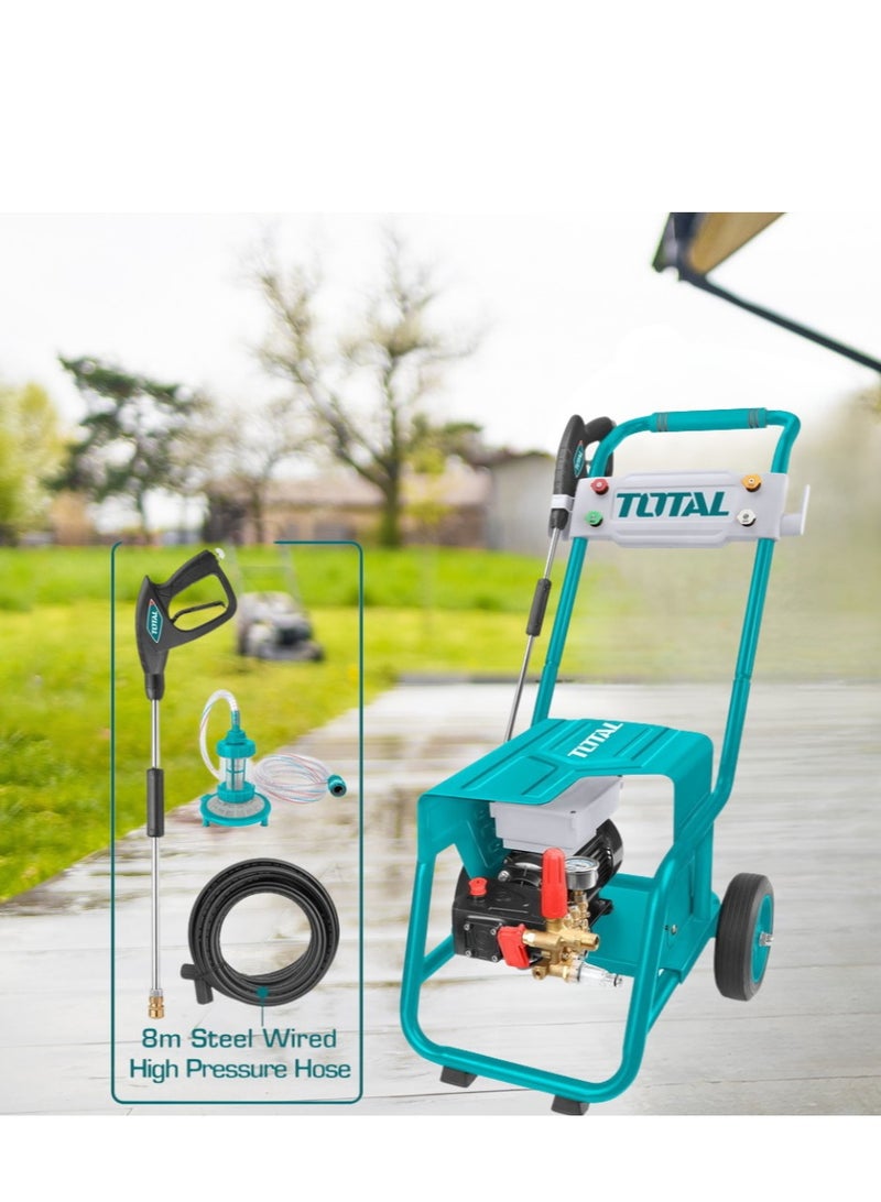TOTAL TOTAL Electric High Pressure Washer 2400W - 100Bar (1450PSI), 10L/min, Copper Pump, Copper Induction Motor, 8m High Pressure Hose, Metal Spray Gun & 4 Nozzles – Powerful & Durable Pressure Cleaning Tool for Home & Outdoor Use  - Image 2