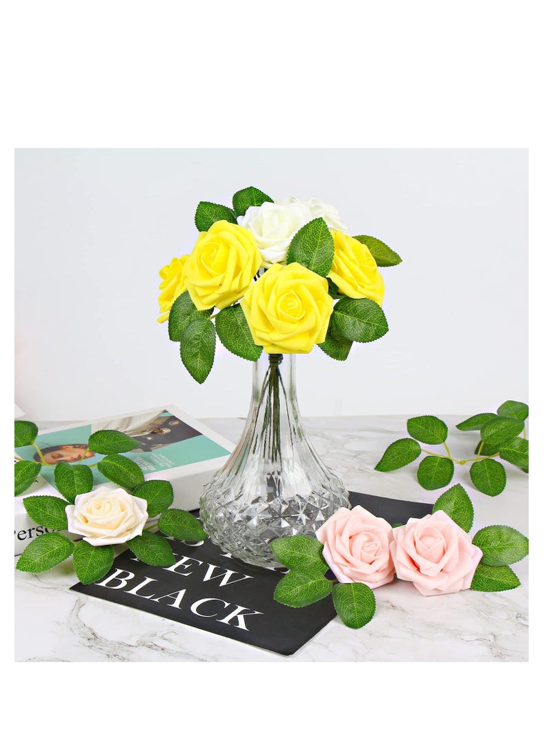 XiuWoo - 100Pcs Artificial Rose Leaves, Fake Flower Leaves Faux Silk Green for Wedding Bouquets Birthday Party Centerpieces - Image 1