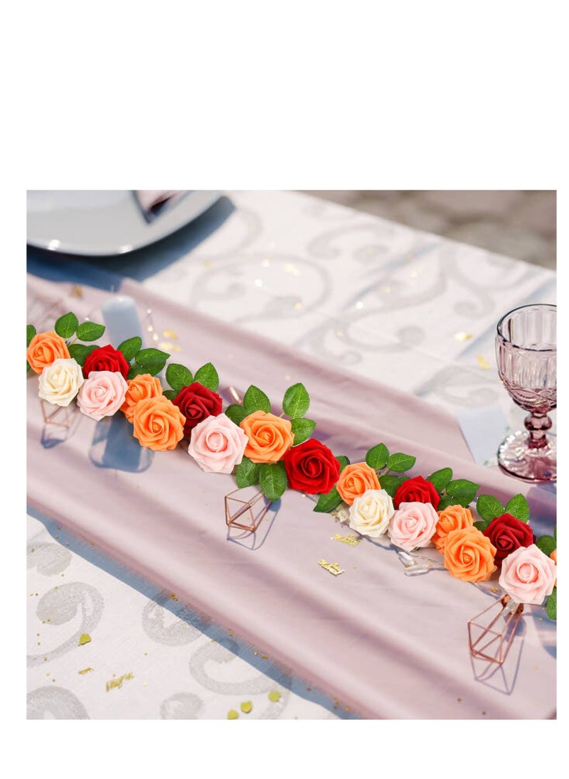 XiuWoo - 100Pcs Artificial Rose Leaves, Fake Flower Leaves Faux Silk Green for Wedding Bouquets Birthday Party Centerpieces - Image 1