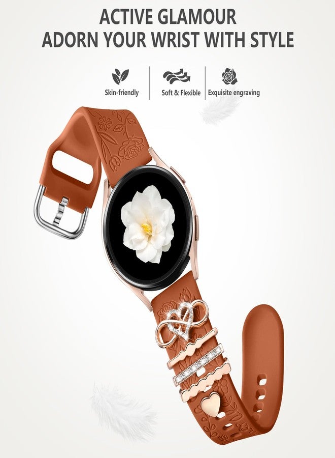 DaQin - Flower Engraved Band Compatible with Samsung Galaxy Watch 7 Band/FE 6 5 4 40mm 44mm Galaxy Active 2 Soft Silicone Replacement Strap with Decorative Charms Accessories for Women, 20 mm, - Image 4