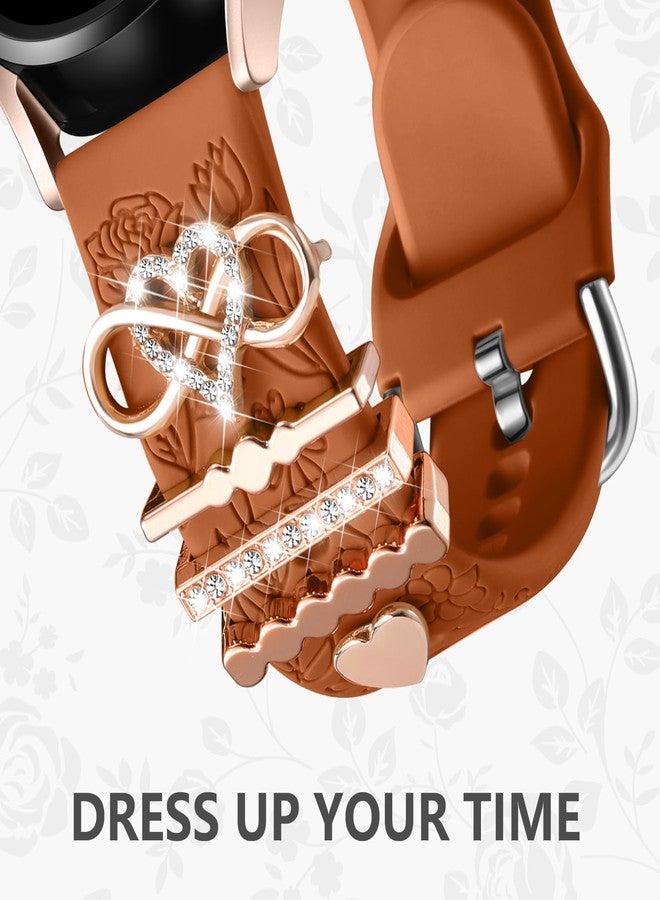 DaQin - Flower Engraved Band Compatible with Samsung Galaxy Watch 7 Band/FE 6 5 4 40mm 44mm Galaxy Active 2 Soft Silicone Replacement Strap with Decorative Charms Accessories for Women, 20 mm, - Image 3