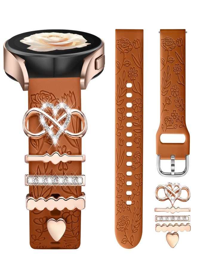 DaQin - Flower Engraved Band Compatible with Samsung Galaxy Watch 7 Band/FE 6 5 4 40mm 44mm Galaxy Active 2 Soft Silicone Replacement Strap with Decorative Charms Accessories for Women, 20 mm, - Image 1