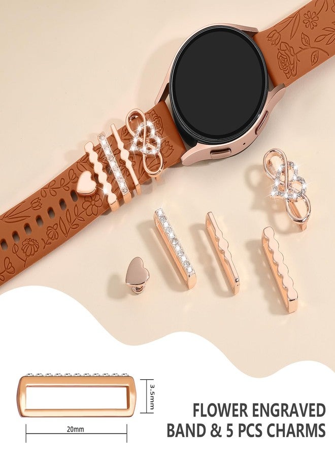 DaQin - Flower Engraved Band Compatible with Samsung Galaxy Watch 7 Band/FE 6 5 4 40mm 44mm Galaxy Active 2 Soft Silicone Replacement Strap with Decorative Charms Accessories for Women, 20 mm, - Image 5