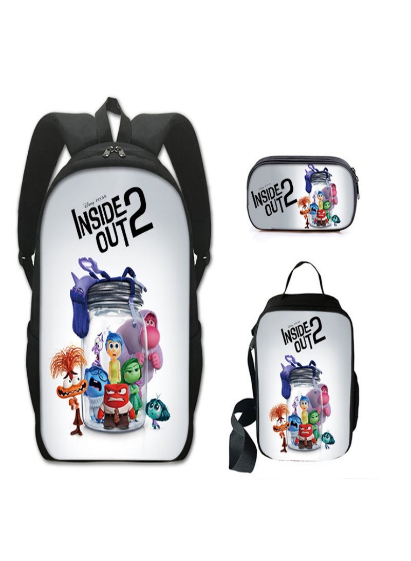 INSIDE OUT 2 Children Backpack Schoolbag Teen Student School Book bag with Lunch Box Pen Case 3 in 1 for Kids