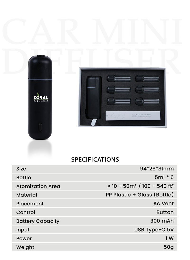 CORAL AROMA - Mini Aroma Car Diffuser | 6 Refill Bottles With Scents | Long Battery Life | Smart Motion Sensor with 1 Year Warranty - Image 1