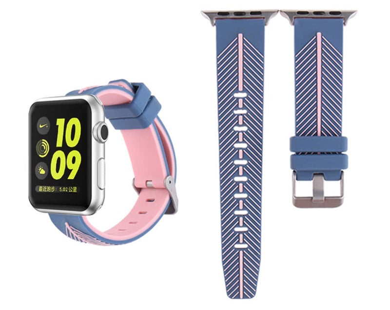 eWINNER Silicone Sport Strap Compatible with Apple Watch Series 1–8/SE (38mm/40mm/41mm) – Blue/Pink Replacement Band - Image 2