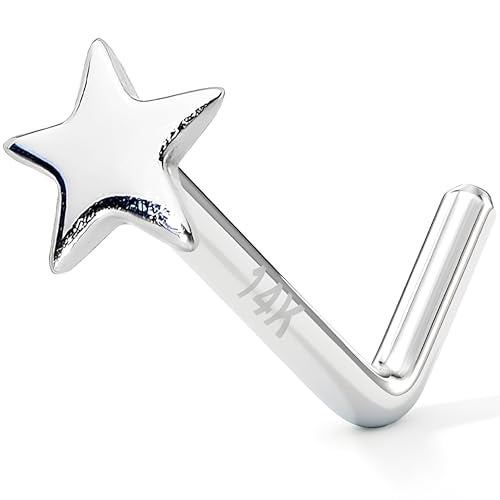 Body Candy 14k White Gold Star L-Shaped Nose Ring 18 Gauge - Image 1