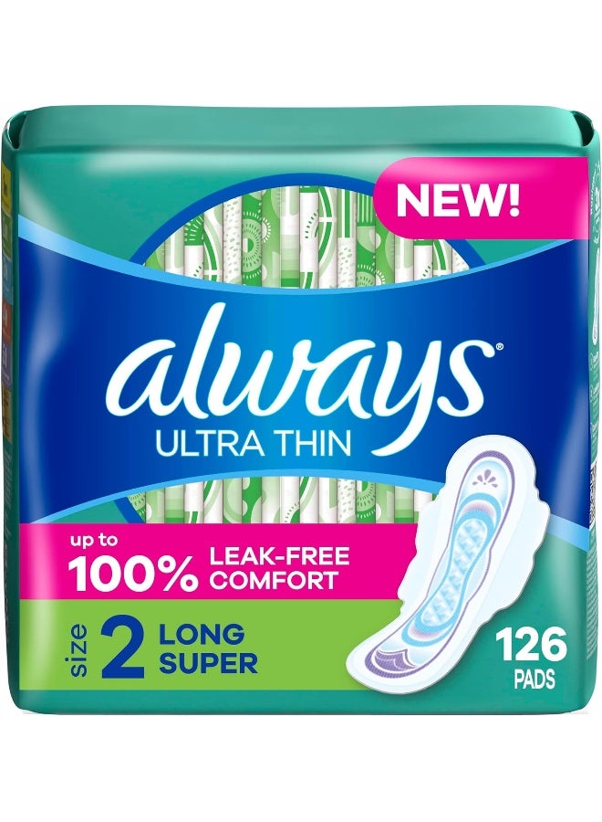 Always Ultra Thin Feminine Pads with Wings for Women, Super Absorbency, Unscented, Size 2, 126 Count - Image 1