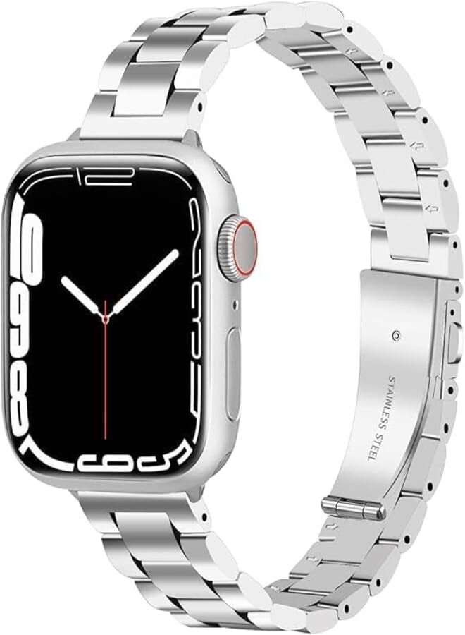 Next Next Store Compatible with iWatch Band 41mm 40mm 38mm Thin Stainless Steel Strap for iWatch Series 1 to 9 Women Silver