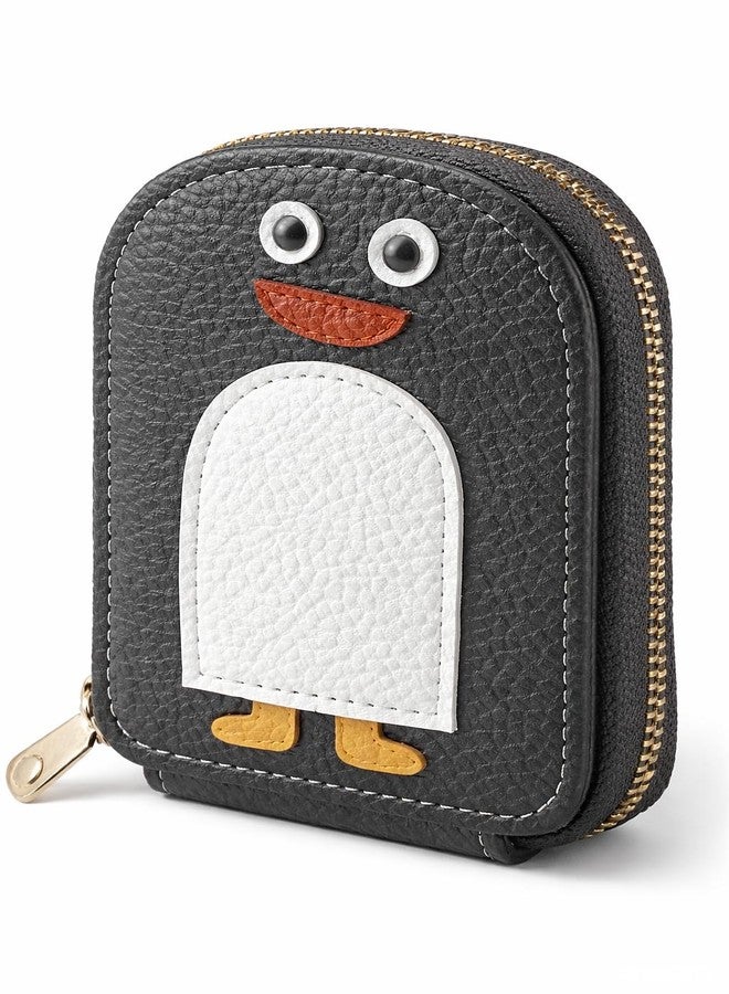 Cute Cartoon Penguin RFID Blocking Card Holder Wallet with Zipper Closure Compact Multi Card Organizer for Women and Girls (Grey) - Image 2