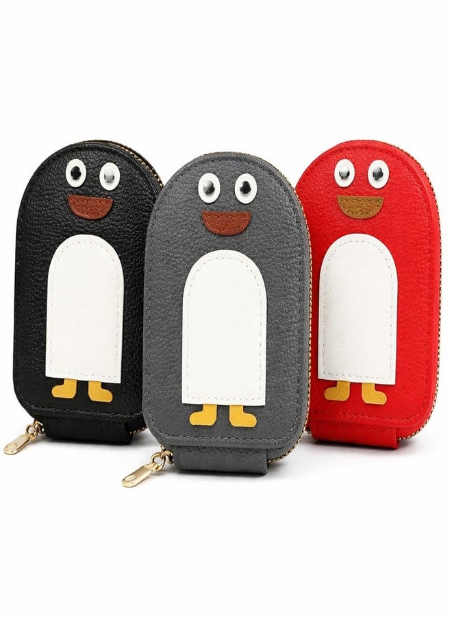 Cute Cartoon Penguin RFID Blocking Card Holder Wallet with Zipper Closure Compact Multi Card Organizer for Women and Girls (Grey) - Image 5