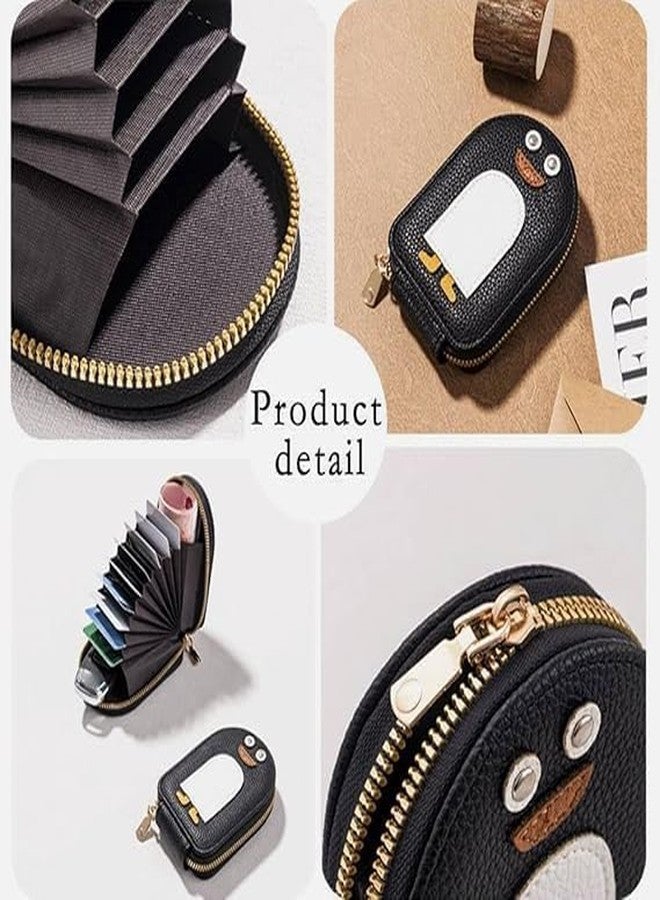 Cute Cartoon Penguin RFID Blocking Card Holder Wallet with Zipper Closure Compact Multi Card Organizer for Women and Girls (Grey) - Image 3