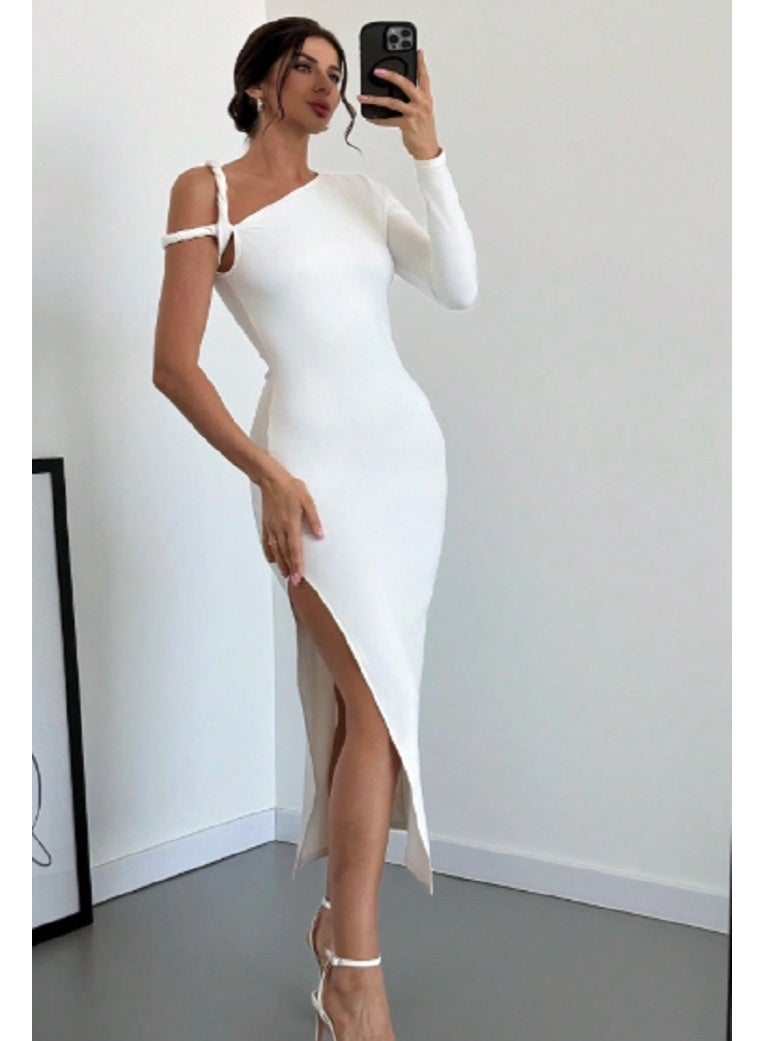 SHEIN Women Summer  Asymmetrical Twist Sleeves White Dress - Image 2