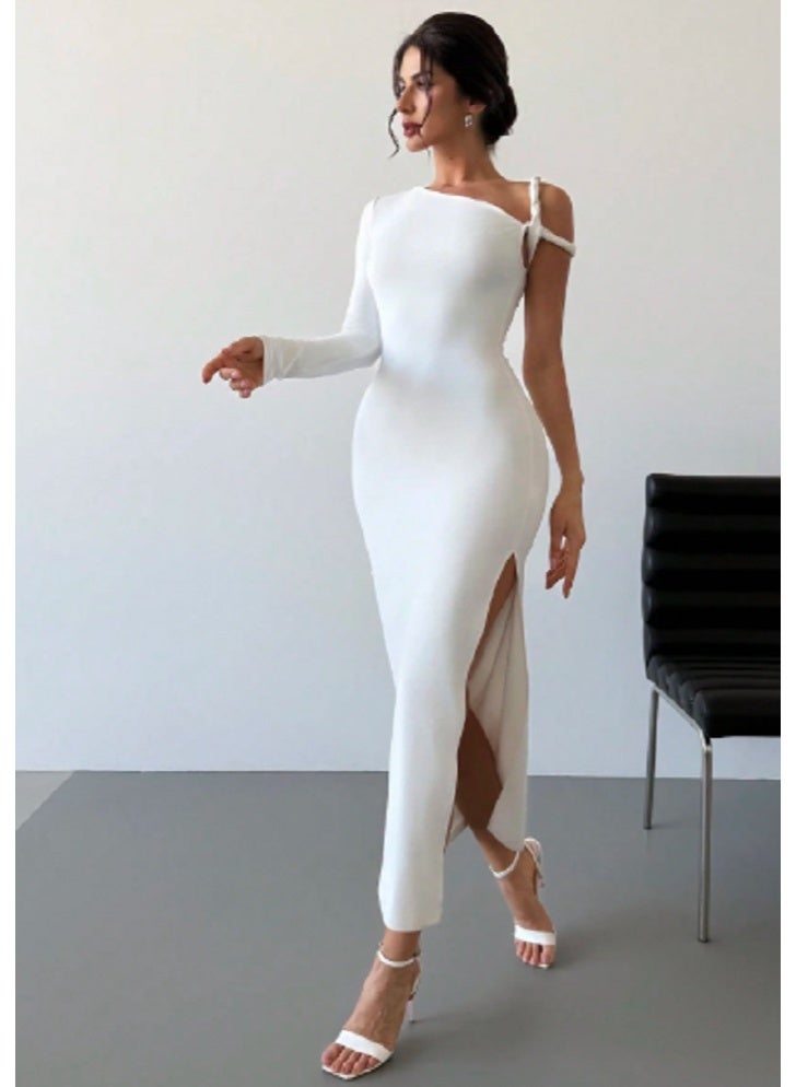 SHEIN Women Summer  Asymmetrical Twist Sleeves White Dress - Image 4