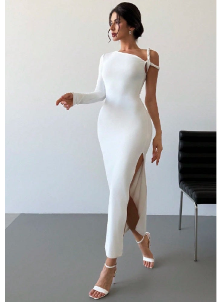 SHEIN Women Summer  Asymmetrical Twist Sleeves White Dress - Image 5