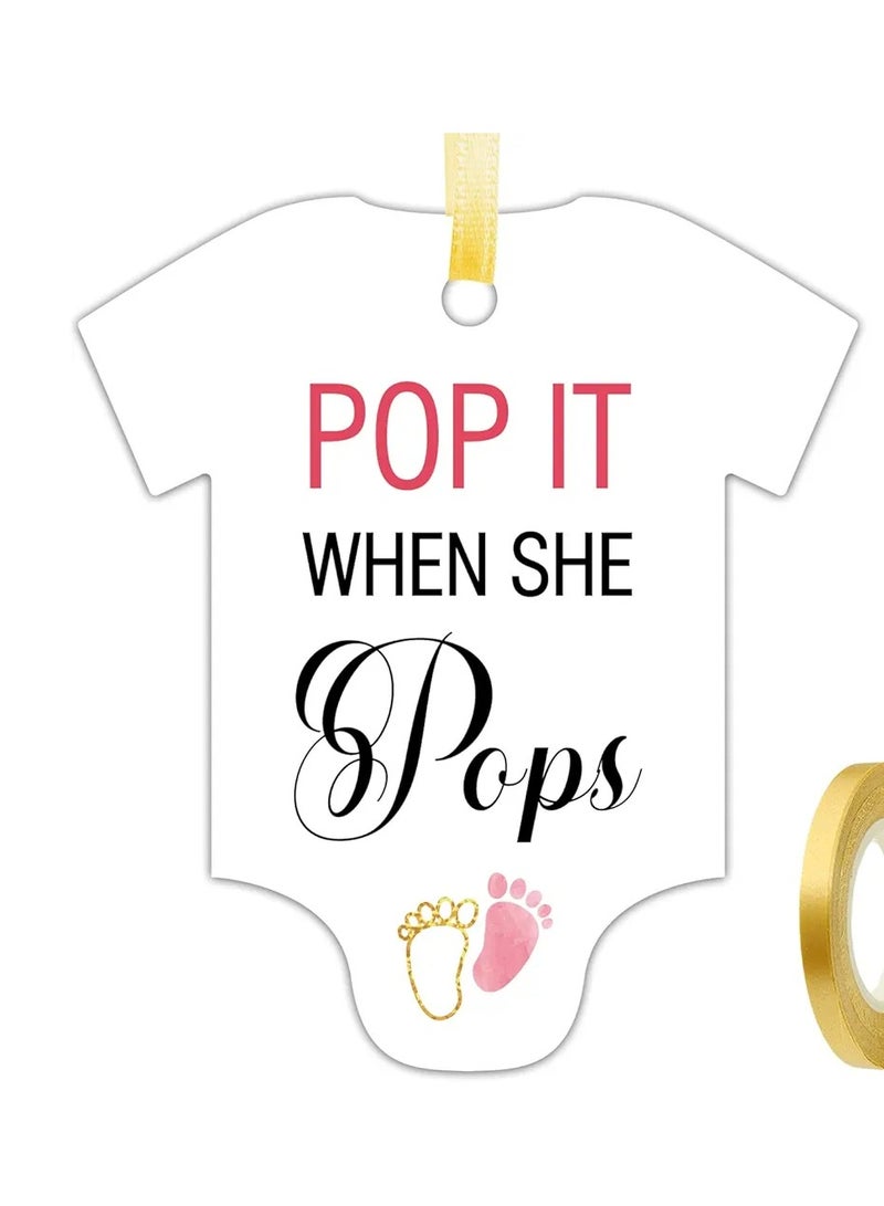 قطعة من بطاقات Pop It When She Pops المفضلة لحفلات استقبال المولود الجديد، علامات زجاجات ذات أقدام صغيرة وردية لطيفة، علامات هدايا على شكل قطعة واحدة للأطفال، علامات مفضلة لحفلات استقبال المولود الجديد، ديكورات مفضلة لحفلات أعياد الميلاد. - Image 1