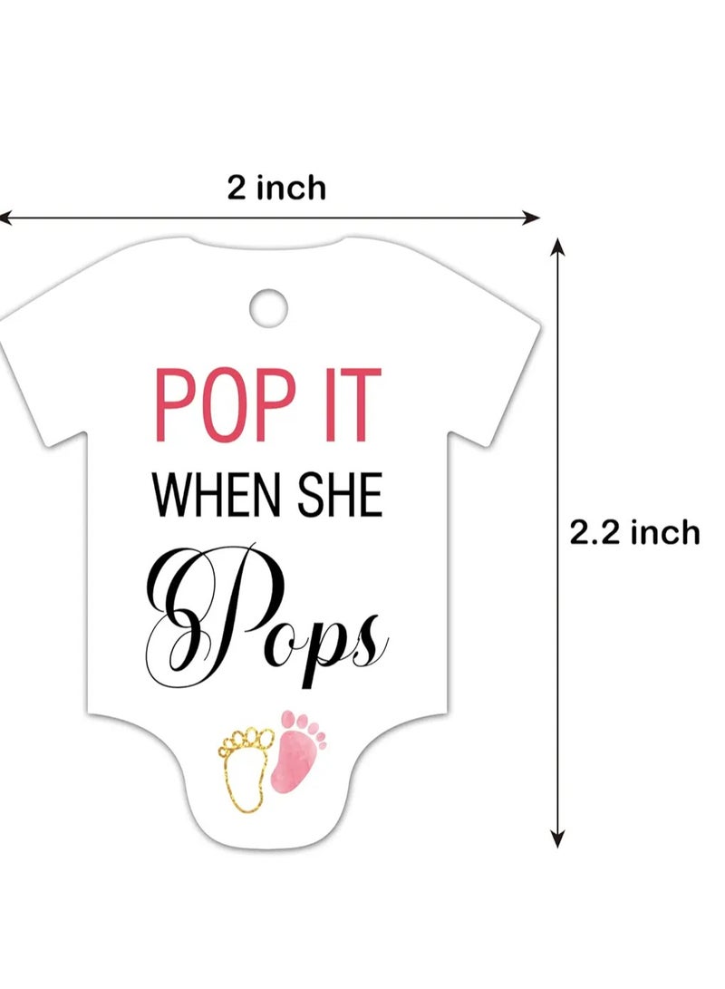 قطعة من بطاقات Pop It When She Pops المفضلة لحفلات استقبال المولود الجديد، علامات زجاجات ذات أقدام صغيرة وردية لطيفة، علامات هدايا على شكل قطعة واحدة للأطفال، علامات مفضلة لحفلات استقبال المولود الجديد، ديكورات مفضلة لحفلات أعياد الميلاد. - Image 2