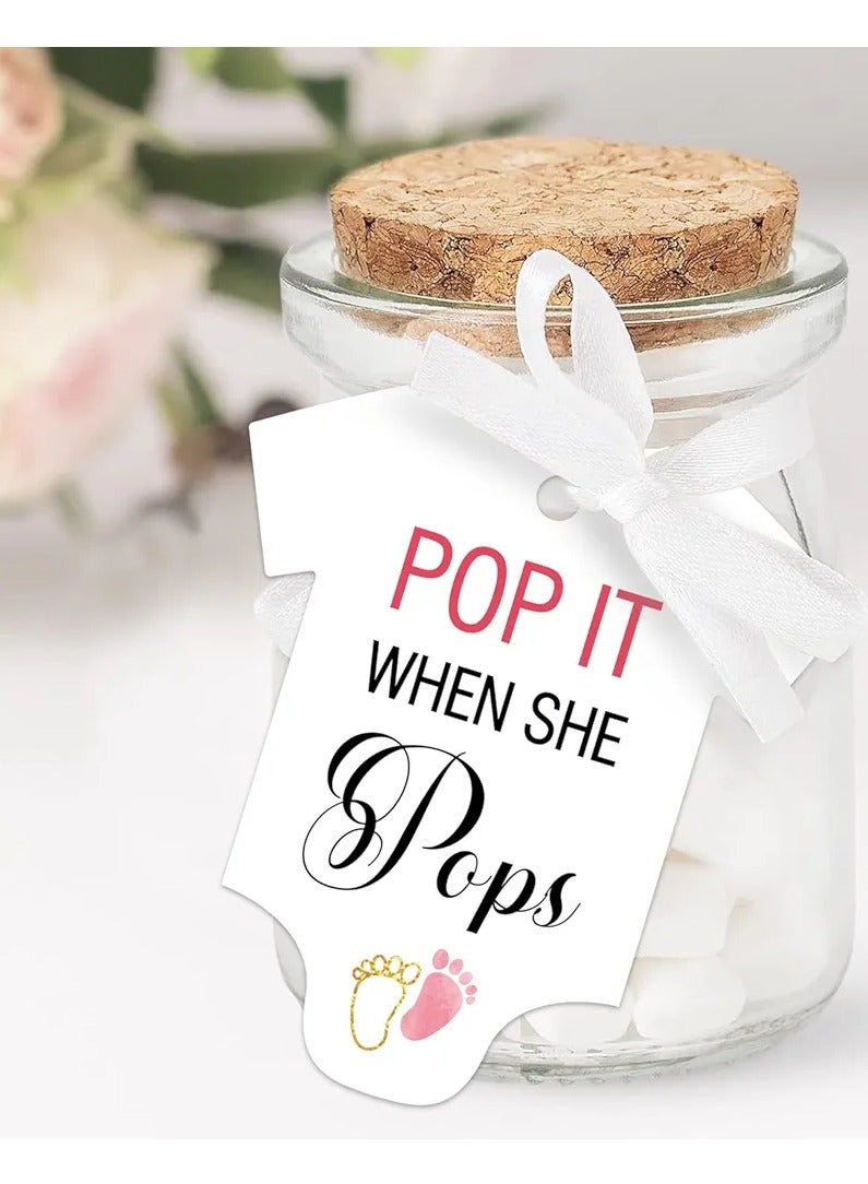 قطعة من بطاقات Pop It When She Pops المفضلة لحفلات استقبال المولود الجديد، علامات زجاجات ذات أقدام صغيرة وردية لطيفة، علامات هدايا على شكل قطعة واحدة للأطفال، علامات مفضلة لحفلات استقبال المولود الجديد، ديكورات مفضلة لحفلات أعياد الميلاد. - Image 3