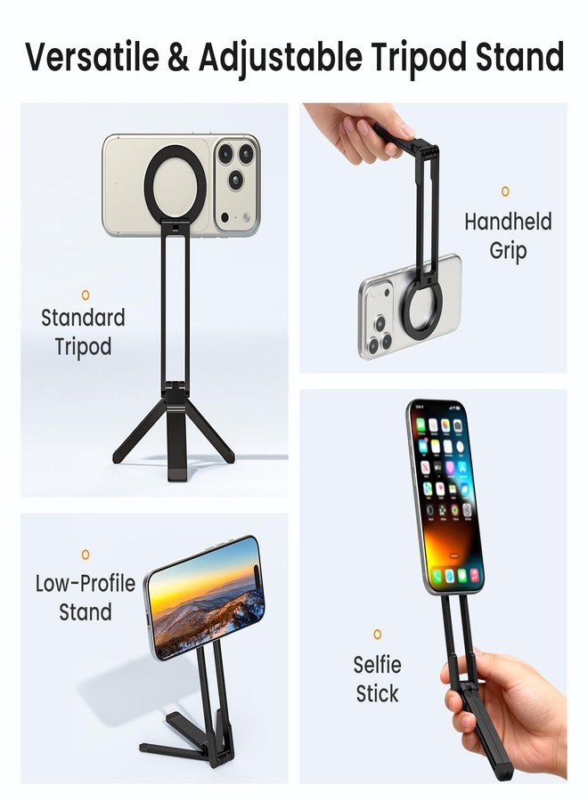 Itramax Magnetic Phone Tripod Stand,Foldable Pocket Cell Phone Mount,Adjustable Travel Gym Selfie Stick Mini Tripod Handle Desktop Stand for MagSafe iPhone 17 16 15 14 13 12 11& All Smartphones,Black - Image 3