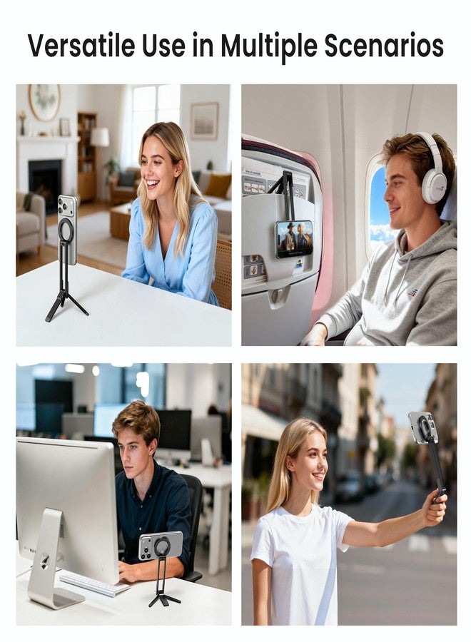 Itramax Magnetic Phone Tripod Stand,Foldable Pocket Cell Phone Mount,Adjustable Travel Gym Selfie Stick Mini Tripod Handle Desktop Stand for MagSafe iPhone 17 16 15 14 13 12 11& All Smartphones,Black - Image 5