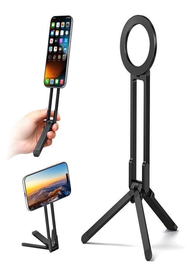 Itramax Magnetic Phone Tripod Stand,Foldable Pocket Cell Phone Mount,Adjustable Travel Gym Selfie Stick Mini Tripod Handle Desktop Stand for MagSafe iPhone 17 16 15 14 13 12 11& All Smartphones,Black - Image 1